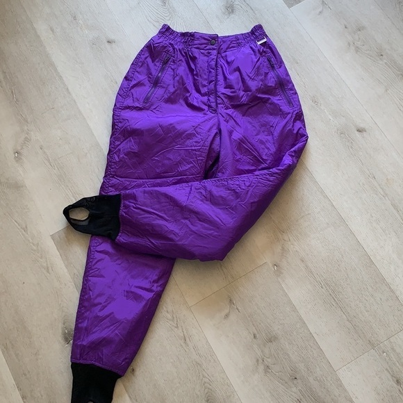 Vintage Edelweiss Purple Ski Snow Pants high waist shimmer retro size 14 women’s - Picture 1 of 15